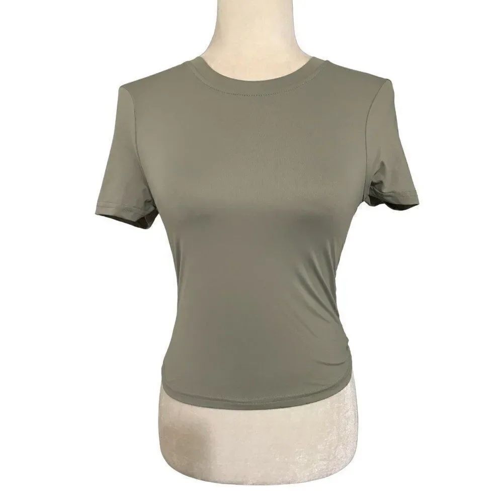 Shein Womens Solid Light Gray Fitted Crew Neck Short Sleeve T Shirt Top 4 Small